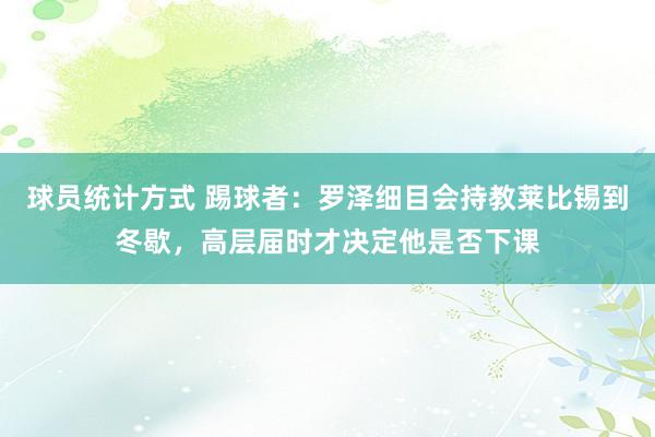 球员统计方式 踢球者：罗泽细目会持教莱比锡到冬歇，高层届时才决定他是否下课