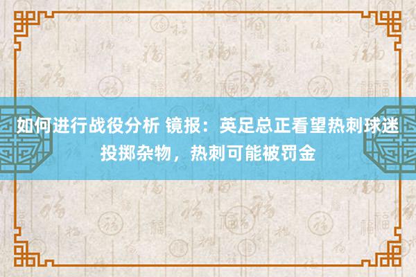 如何进行战役分析 镜报：英足总正看望热刺球迷投掷杂物，热刺可能被罚金