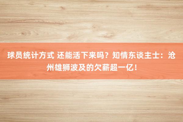 球员统计方式 还能活下来吗？知情东谈主士：沧州雄狮波及的欠薪超一亿！